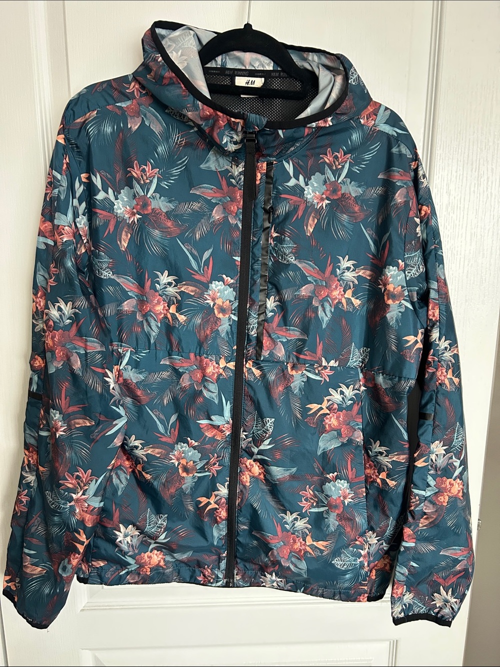 H&M Teal Floral Hooded Bomber Jacket